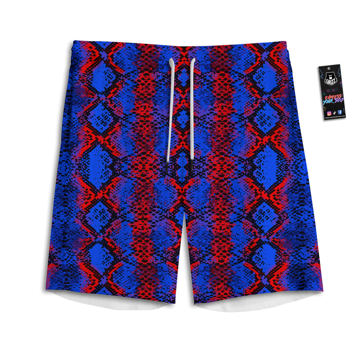 Snakeskin Red And Blue Print Men's Athletic Shorts
