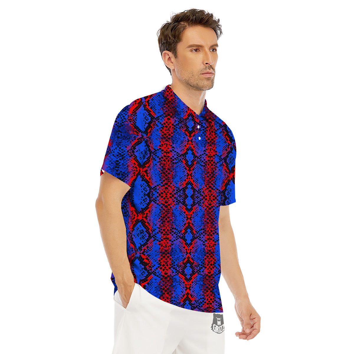 Snakeskin Red And Blue Print Men's Golf Shirts-grizzshop