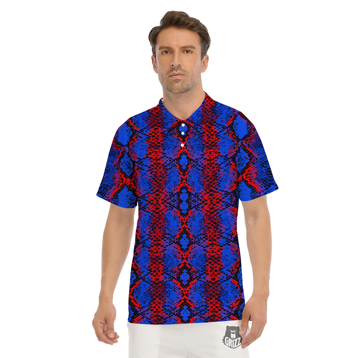 Snakeskin Red And Blue Print Men's Golf Shirts-grizzshop