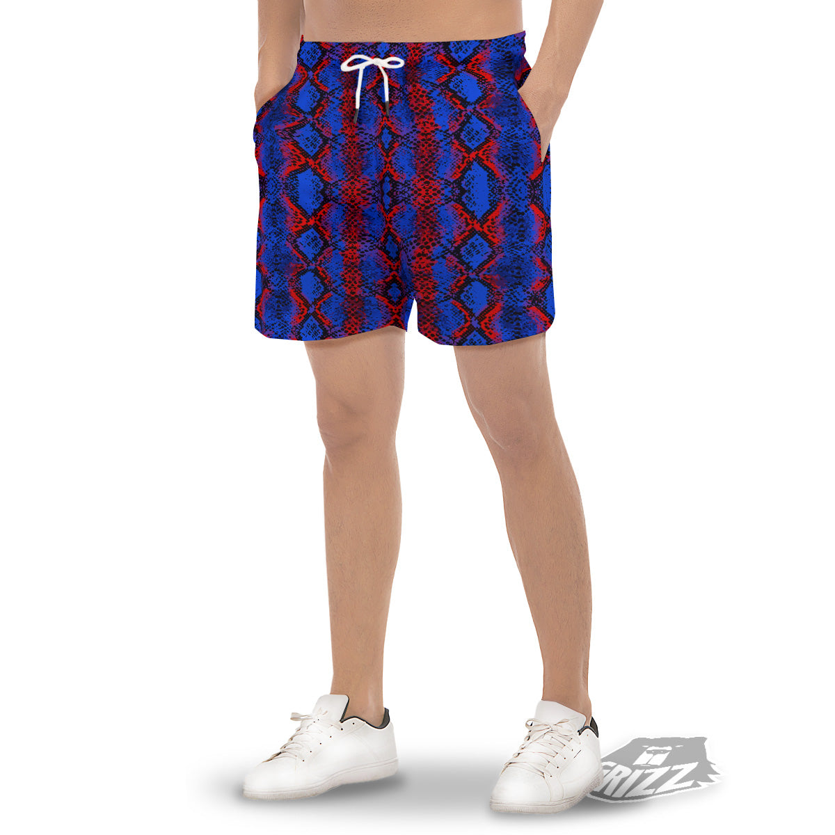Snakeskin Red And Blue Print Men's Gym Shorts-grizzshop