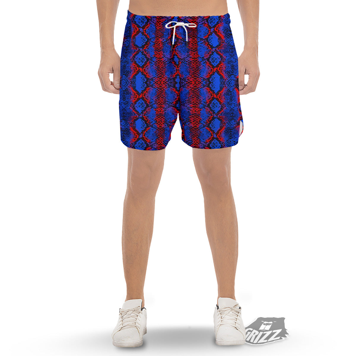 Snakeskin Red And Blue Print Men's Gym Shorts-grizzshop