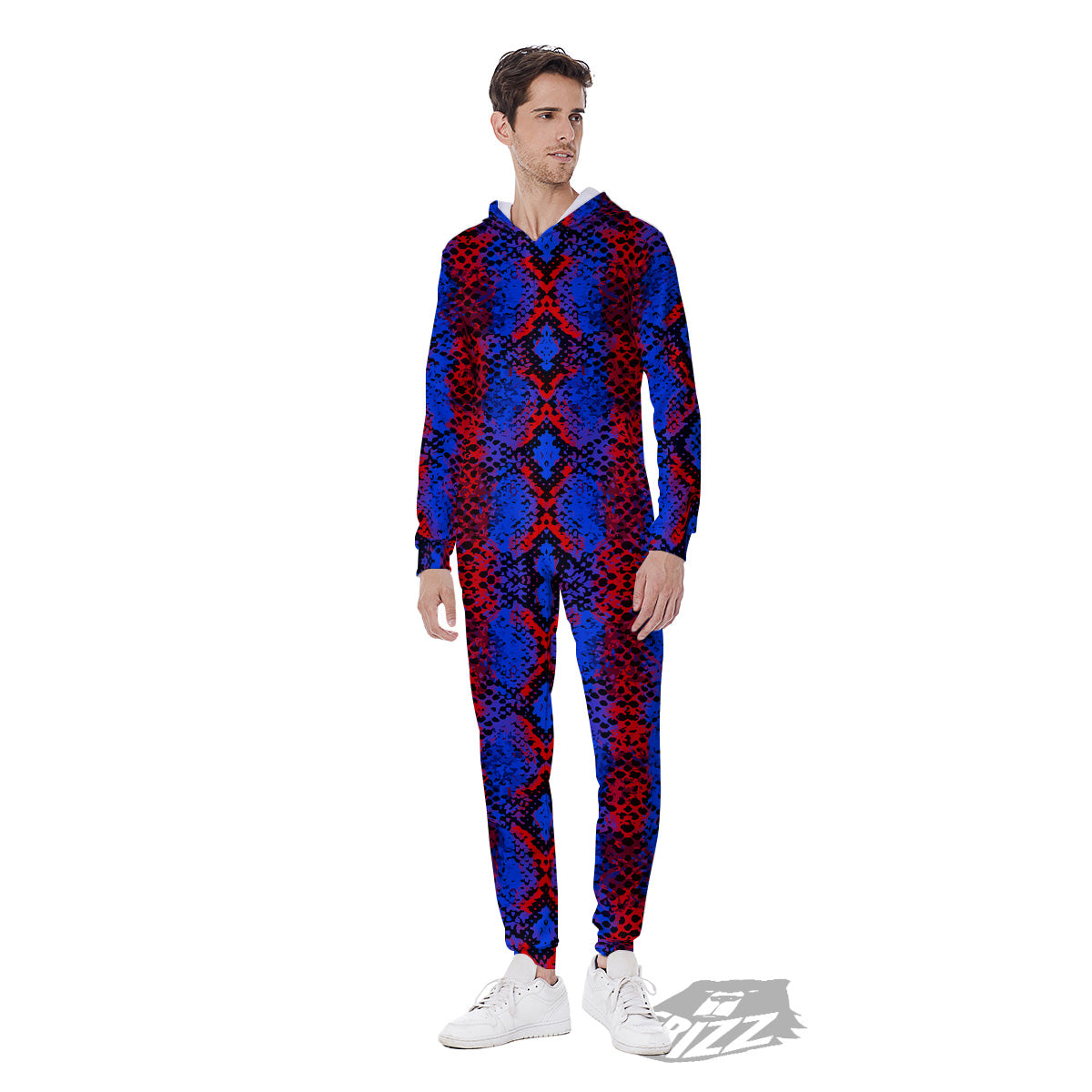 Snakeskin Red And Blue Print Men's Jumpsuit-grizzshop