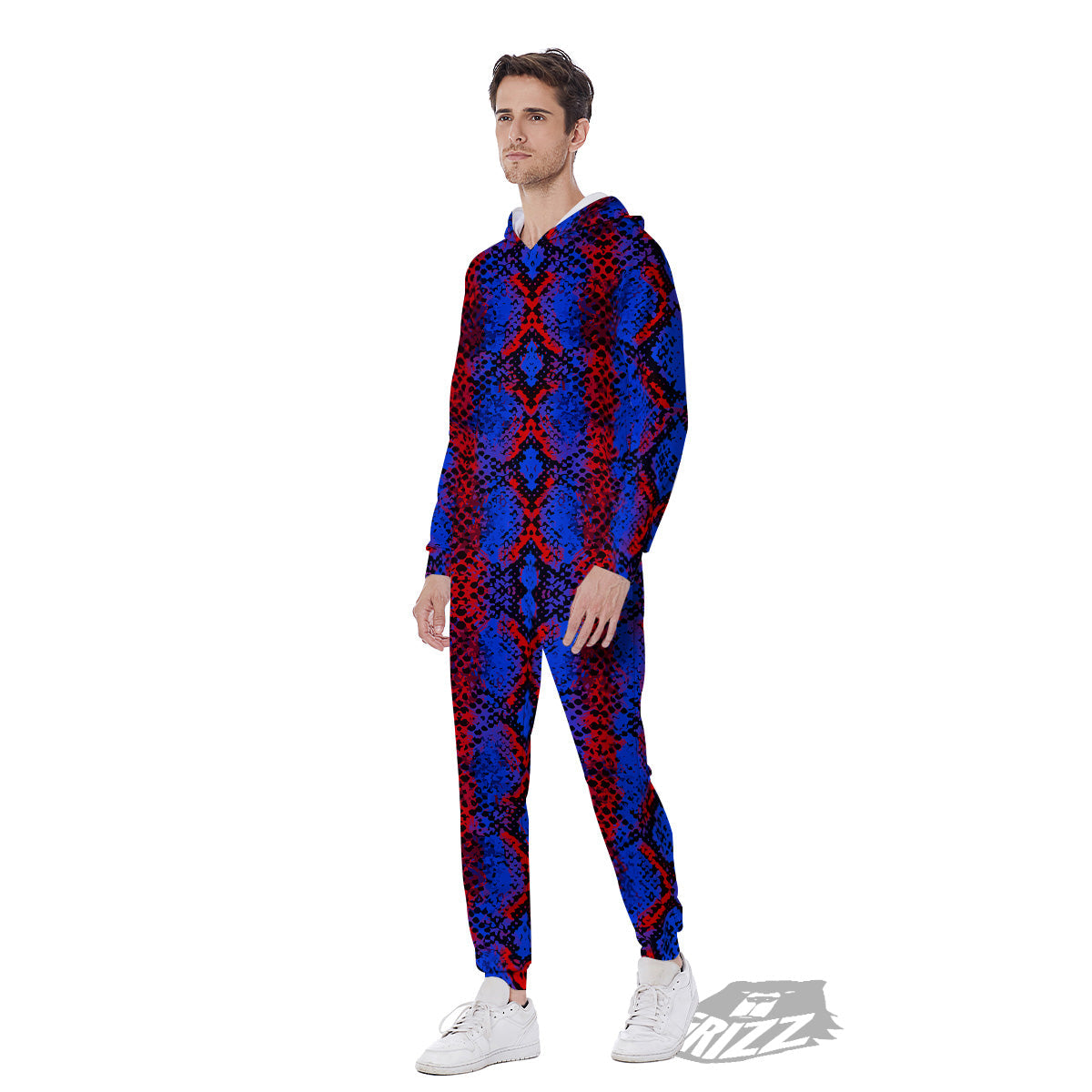 Snakeskin Red And Blue Print Men's Jumpsuit-grizzshop
