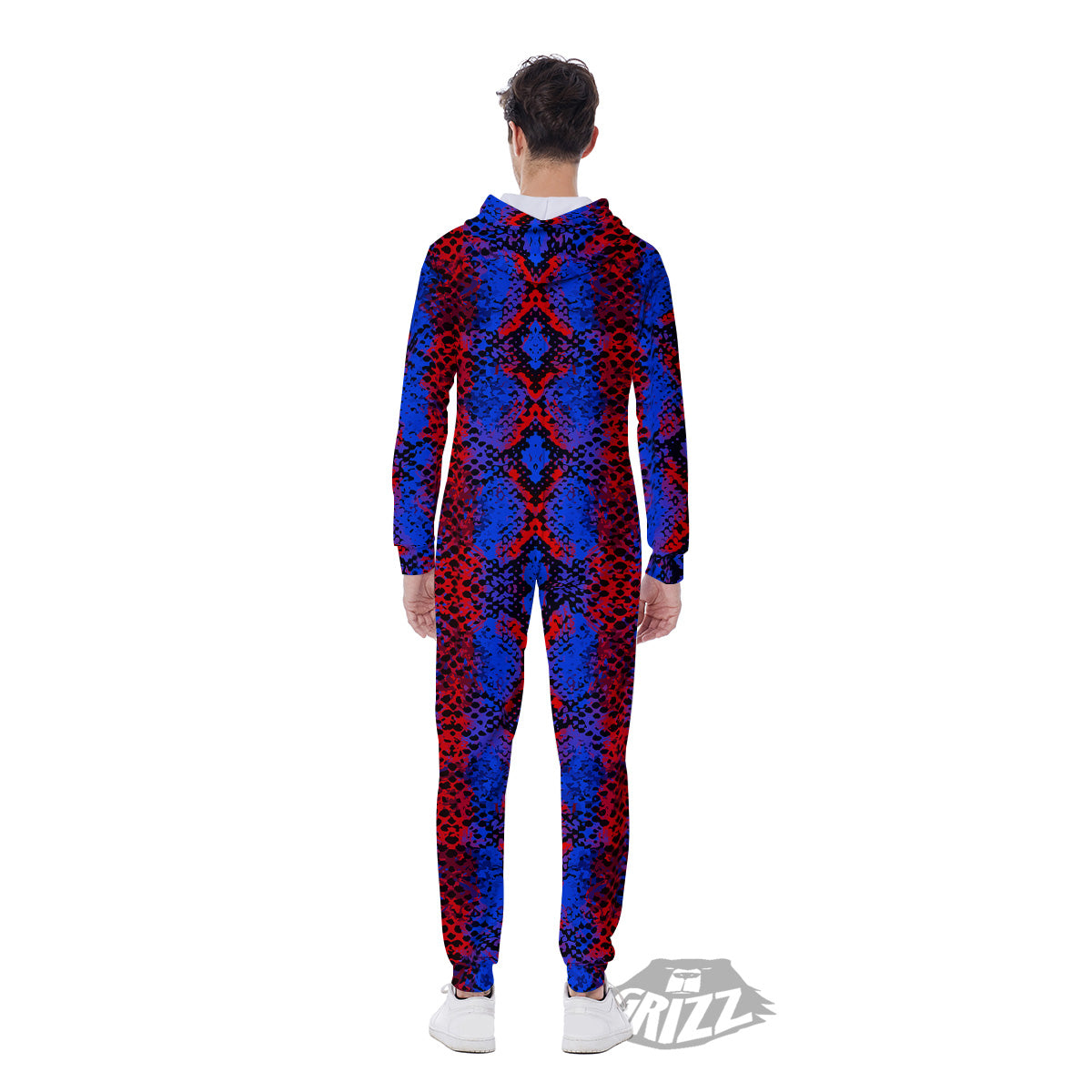 Snakeskin Red And Blue Print Men's Jumpsuit-grizzshop