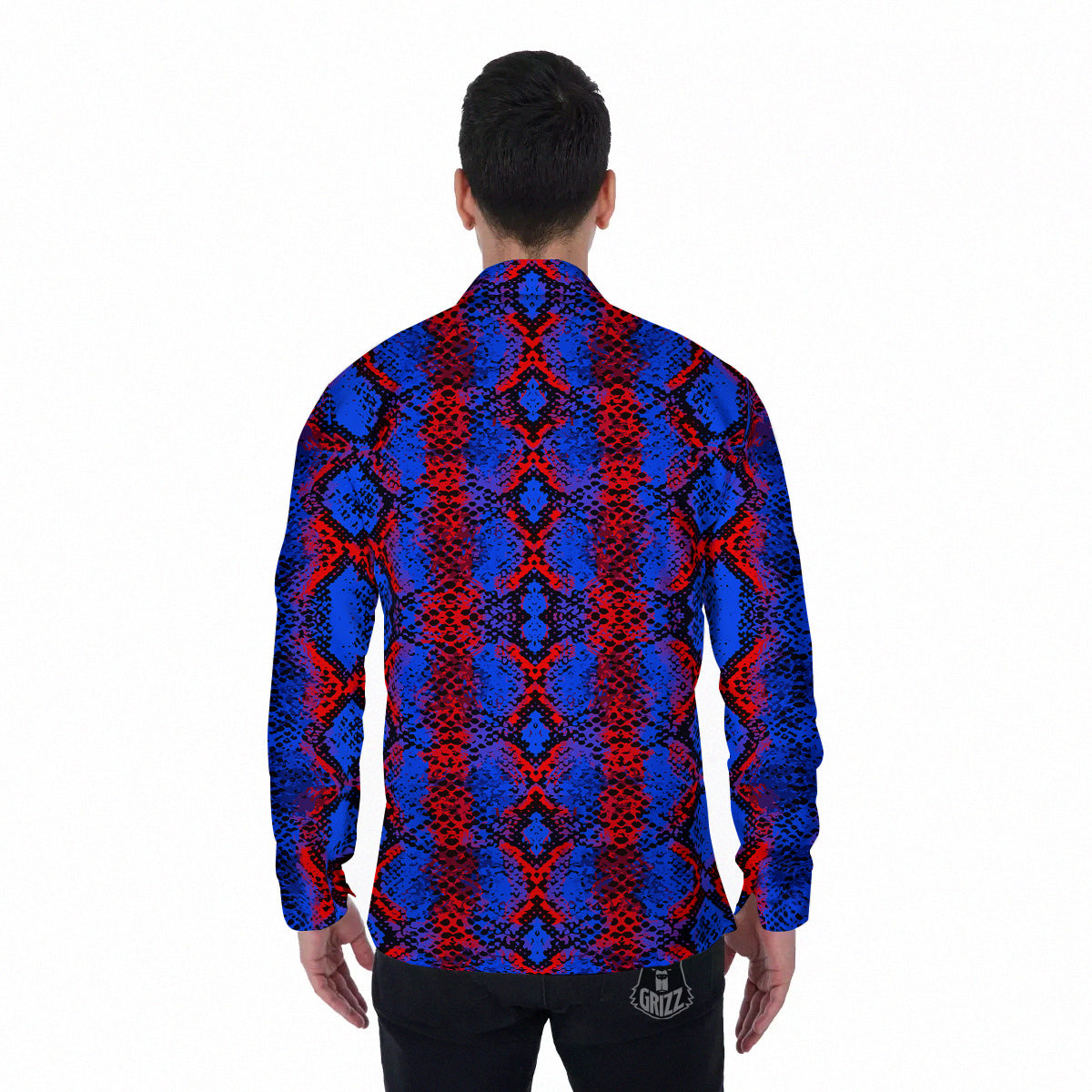 Snakeskin Red And Blue Print Men's Long Sleeve Shirts-grizzshop