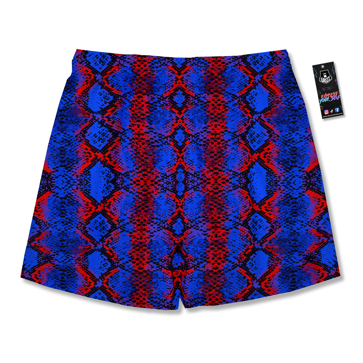 Snakeskin Red And Blue Print Men's Running Shorts-grizzshop