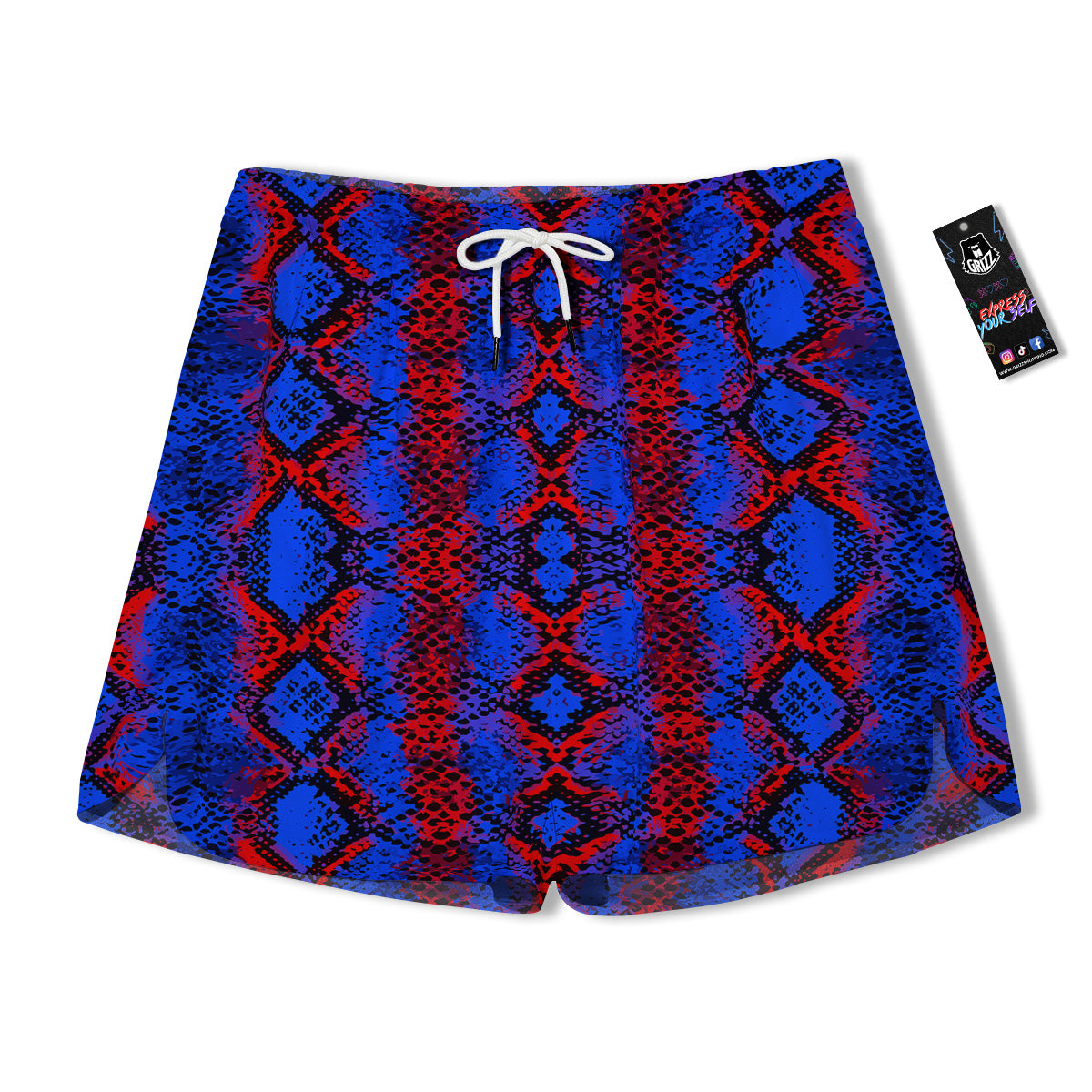 Snakeskin Red And Blue Print Men's Running Shorts-grizzshop