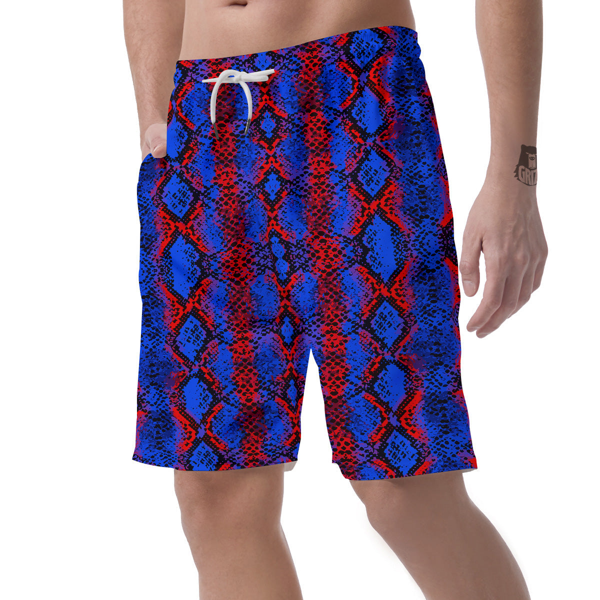 Snakeskin Red And Blue Print Men's Shorts-grizzshop