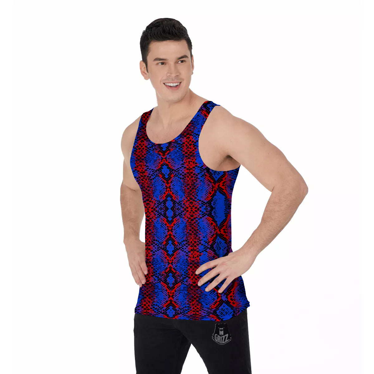 Snakeskin Red And Blue Print Men's Tank Top-grizzshop