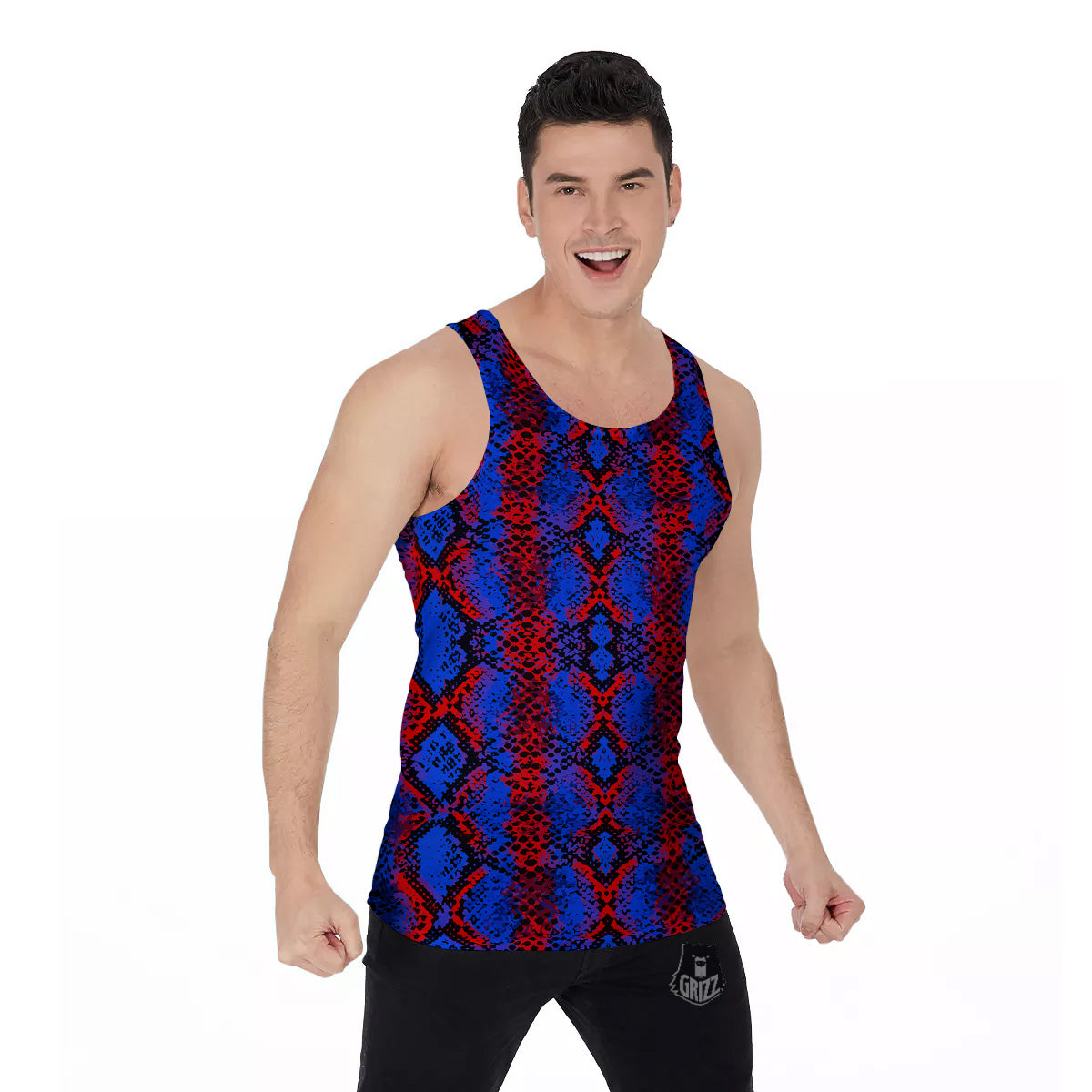 Snakeskin Red And Blue Print Men's Tank Top-grizzshop