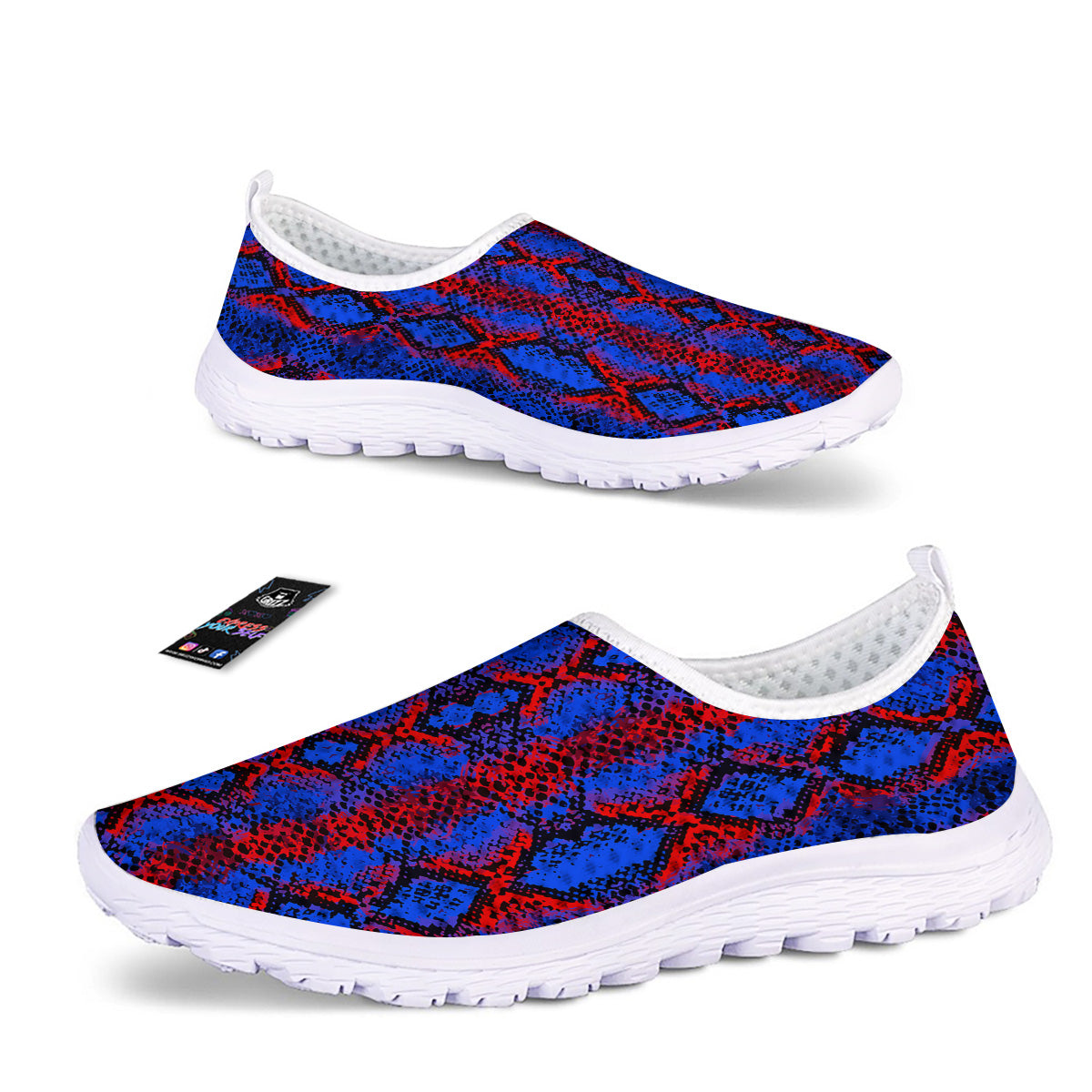 Snakeskin Red And Blue Print Nurse Shoes-grizzshop