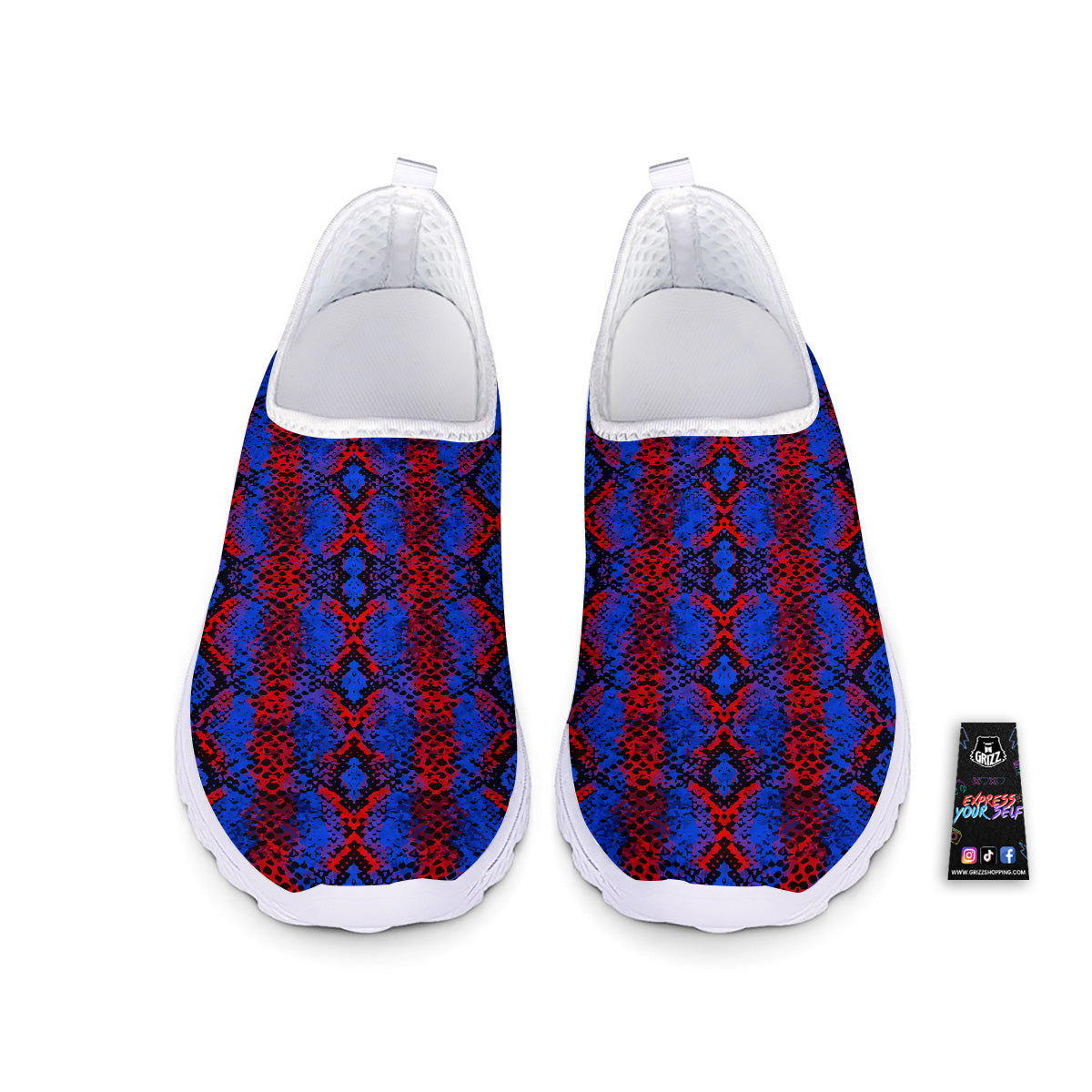 Snakeskin Red And Blue Print Nurse Shoes-grizzshop