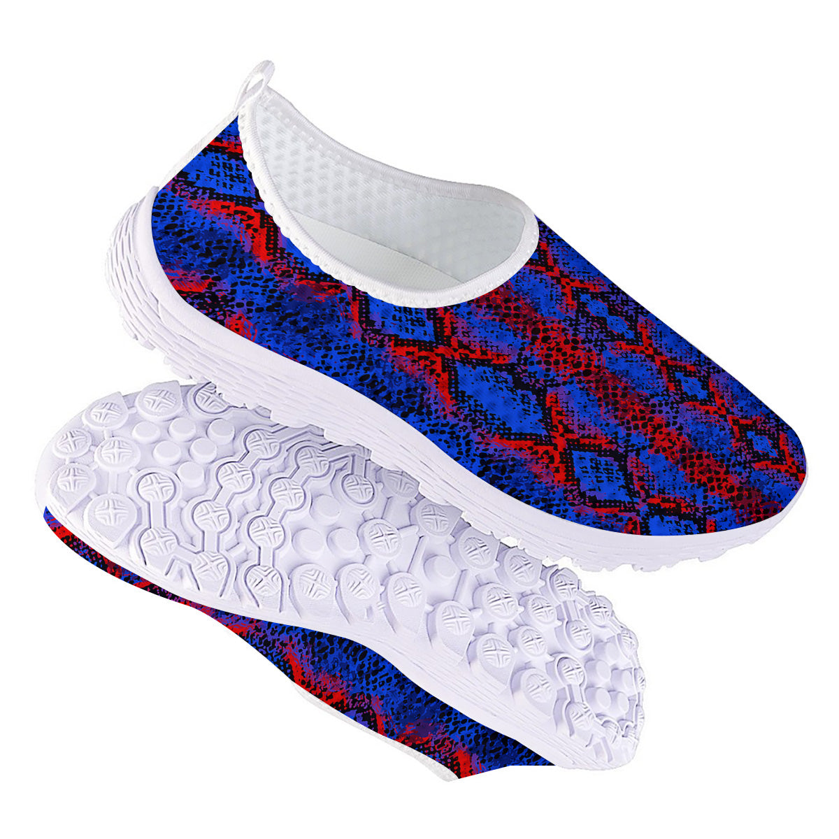Snakeskin Red And Blue Print Nurse Shoes-grizzshop