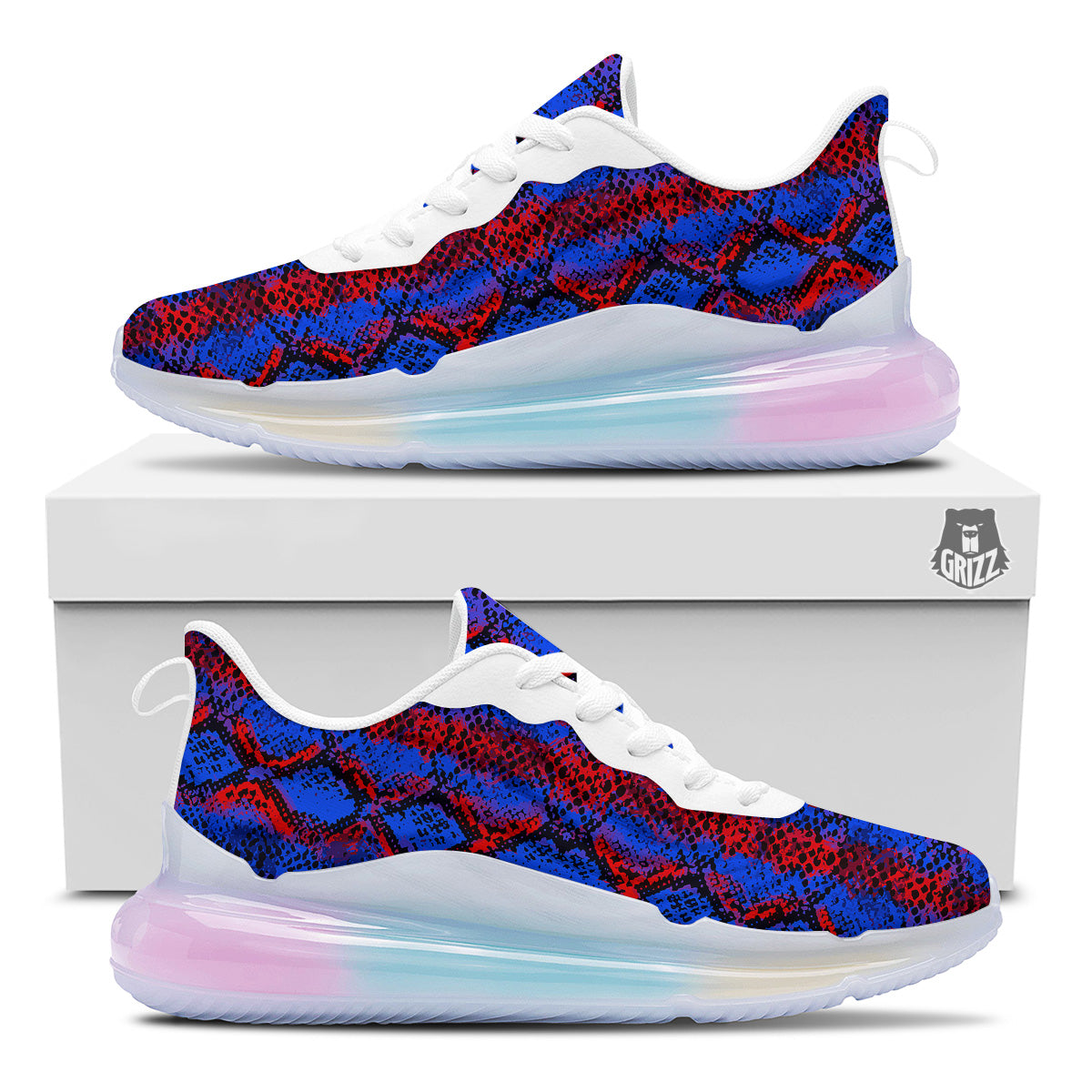 Snakeskin Red And Blue Print Running Sneakers-grizzshop