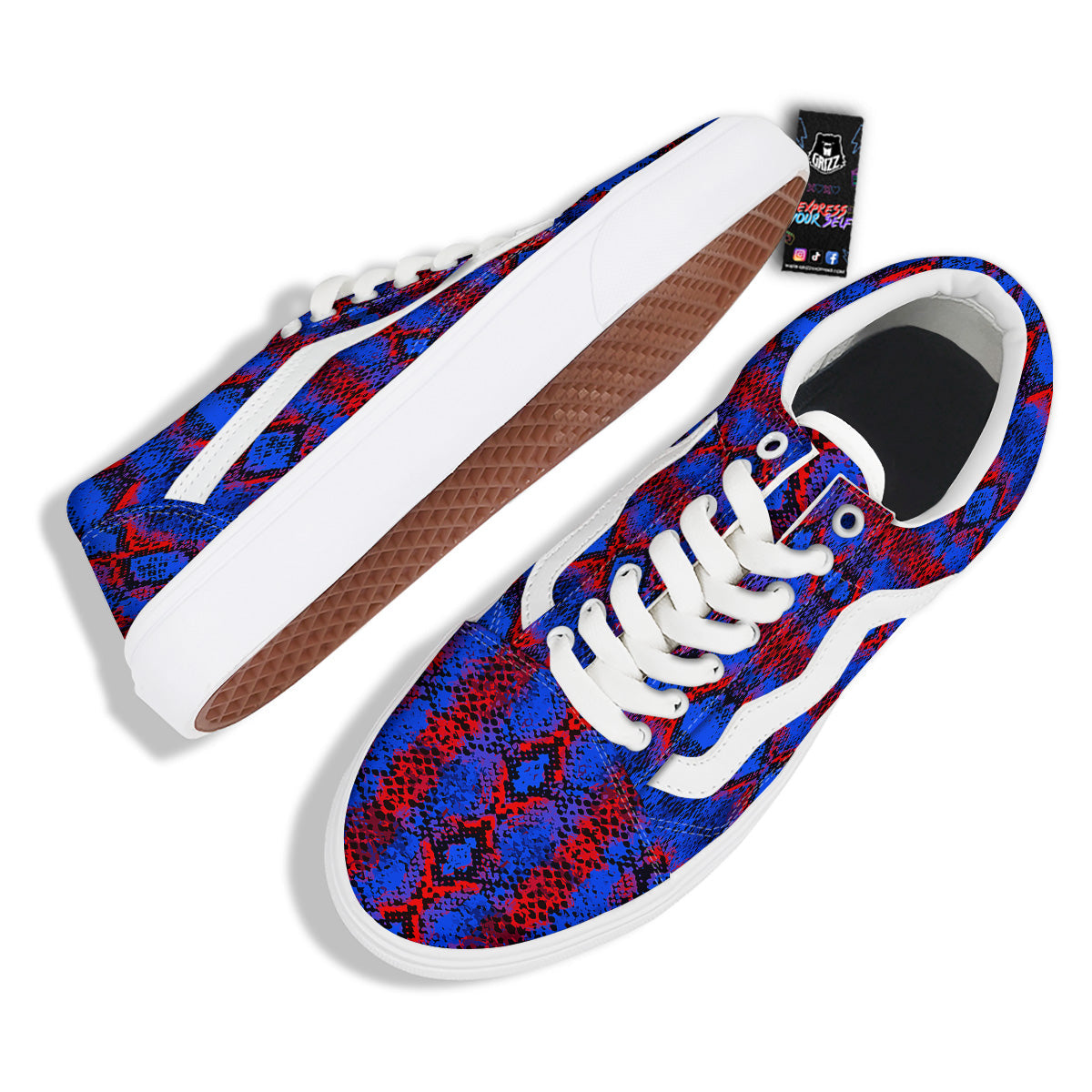Snakeskin Red And Blue Print Skate Shoes-grizzshop