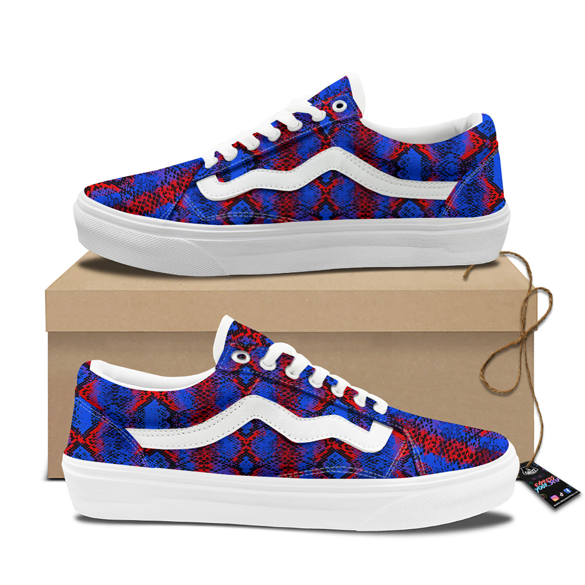 Snakeskin Red And Blue Print Skate Shoes-grizzshop