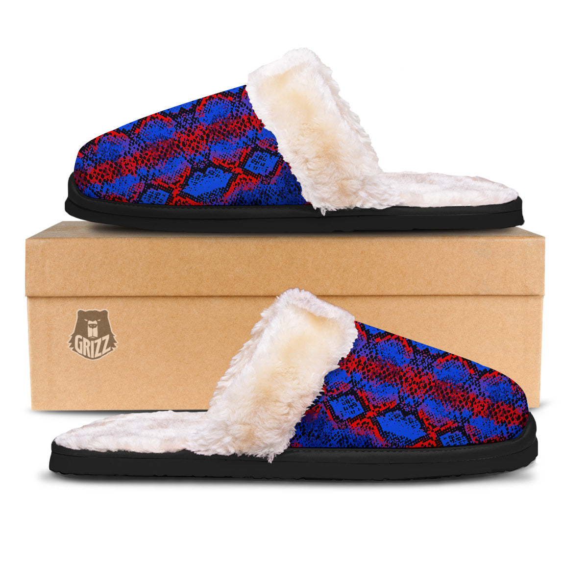 Snakeskin Red And Blue Print Slippers-grizzshop