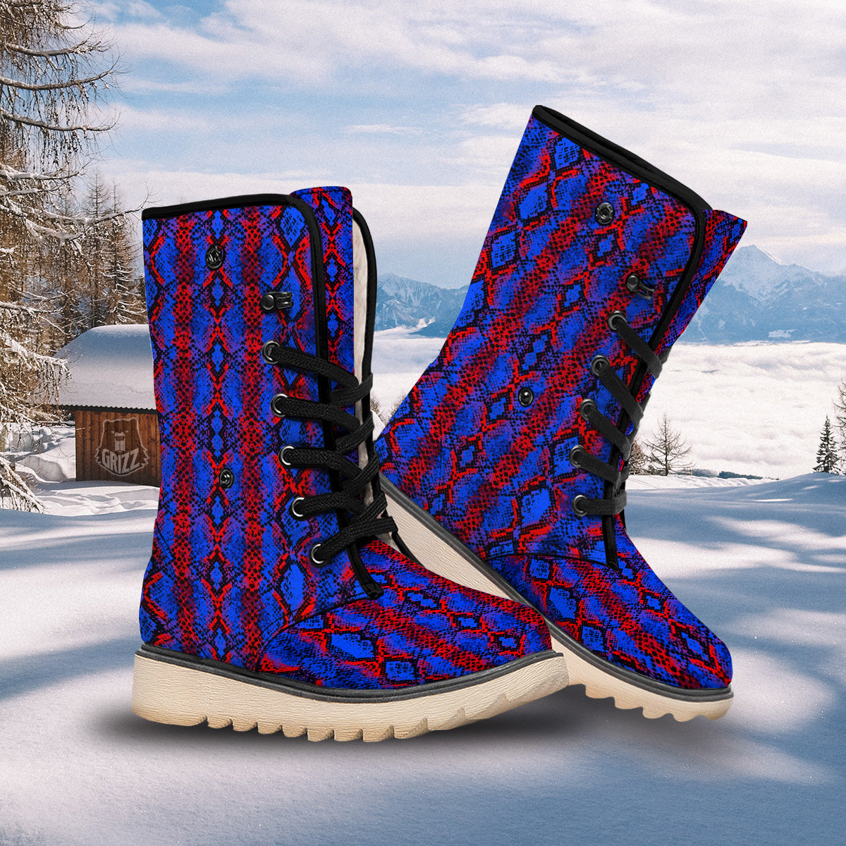 Snakeskin Red And Blue Print Snow Boots-grizzshop