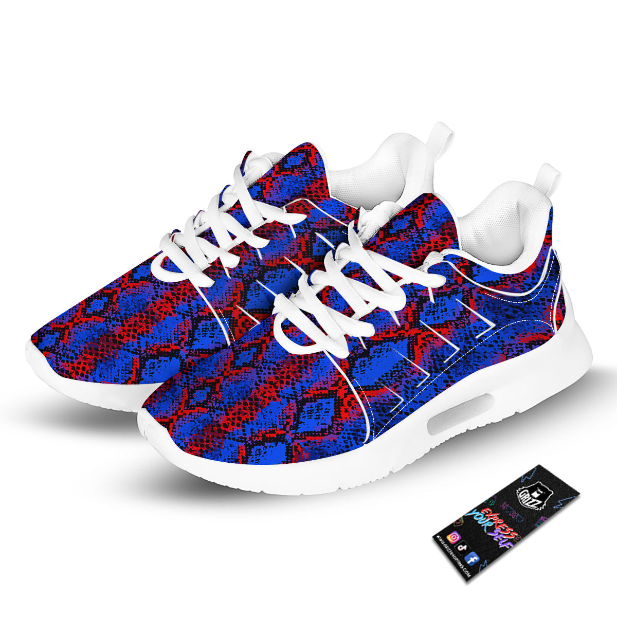 Snakeskin Red And Blue Print Tennis Shoes-grizzshop
