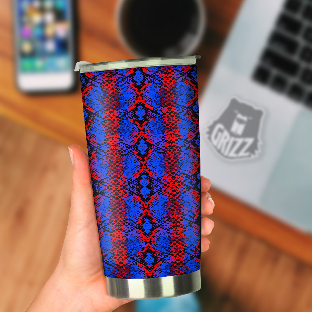 Snakeskin Red And Blue Print Tumbler-grizzshop