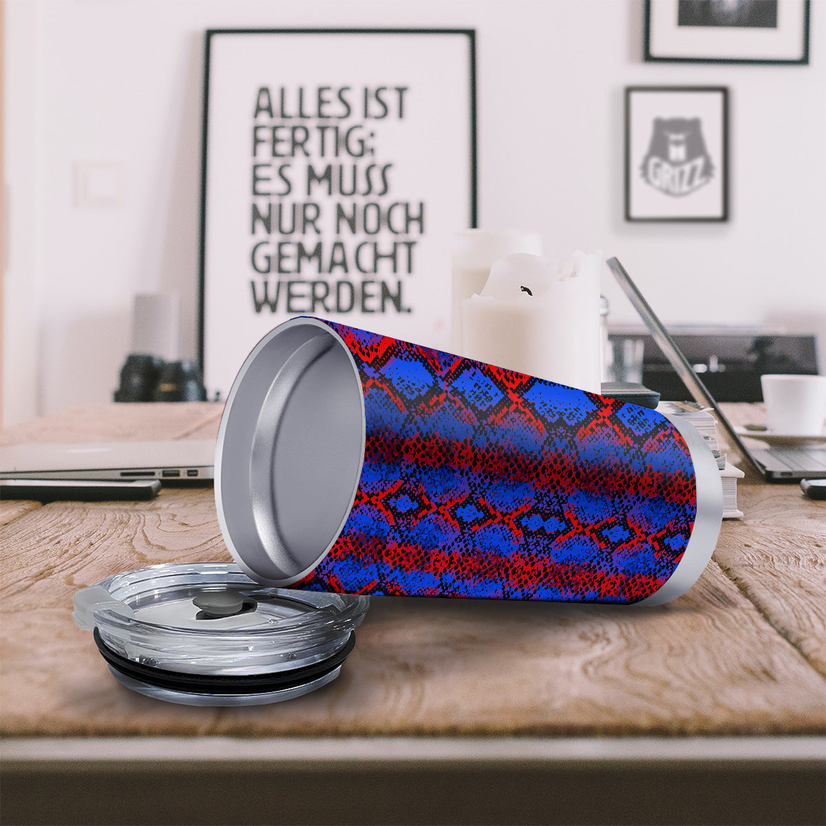 Snakeskin Red And Blue Print Tumbler-grizzshop