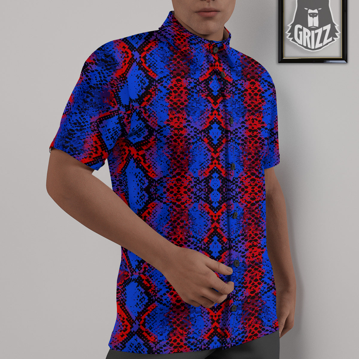 Snakeskin Red And Blue Print Untucked Shirts-grizzshop