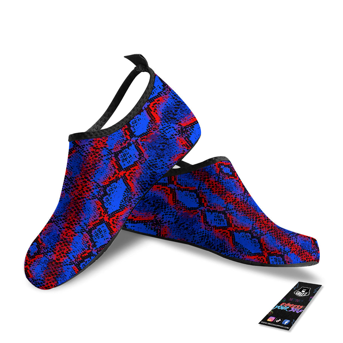 Snakeskin Red And Blue Print Water Shoes-grizzshop