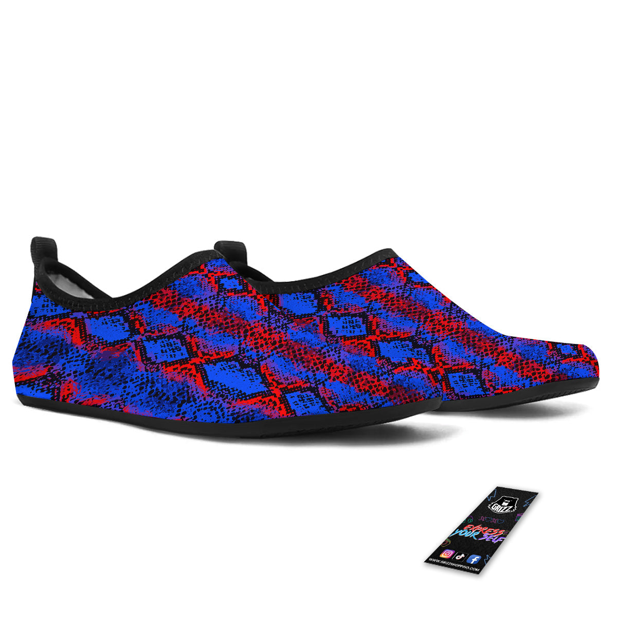 Snakeskin Red And Blue Print Water Shoes-grizzshop
