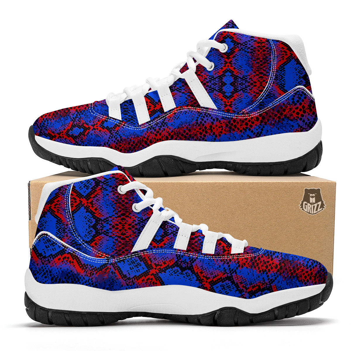Snakeskin Red And Blue Print White Bball Shoes-grizzshop