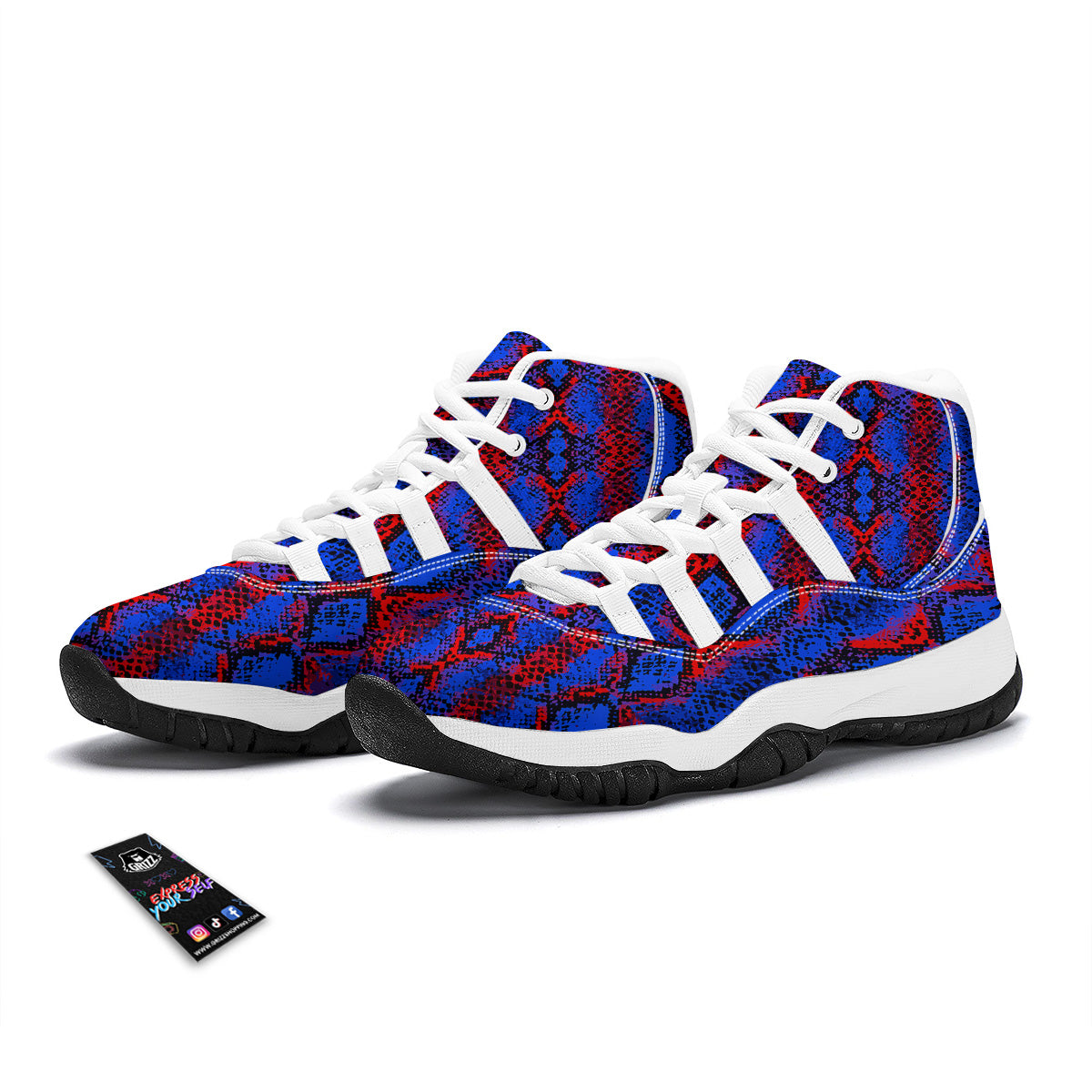 Snakeskin Red And Blue Print White Bball Shoes-grizzshop
