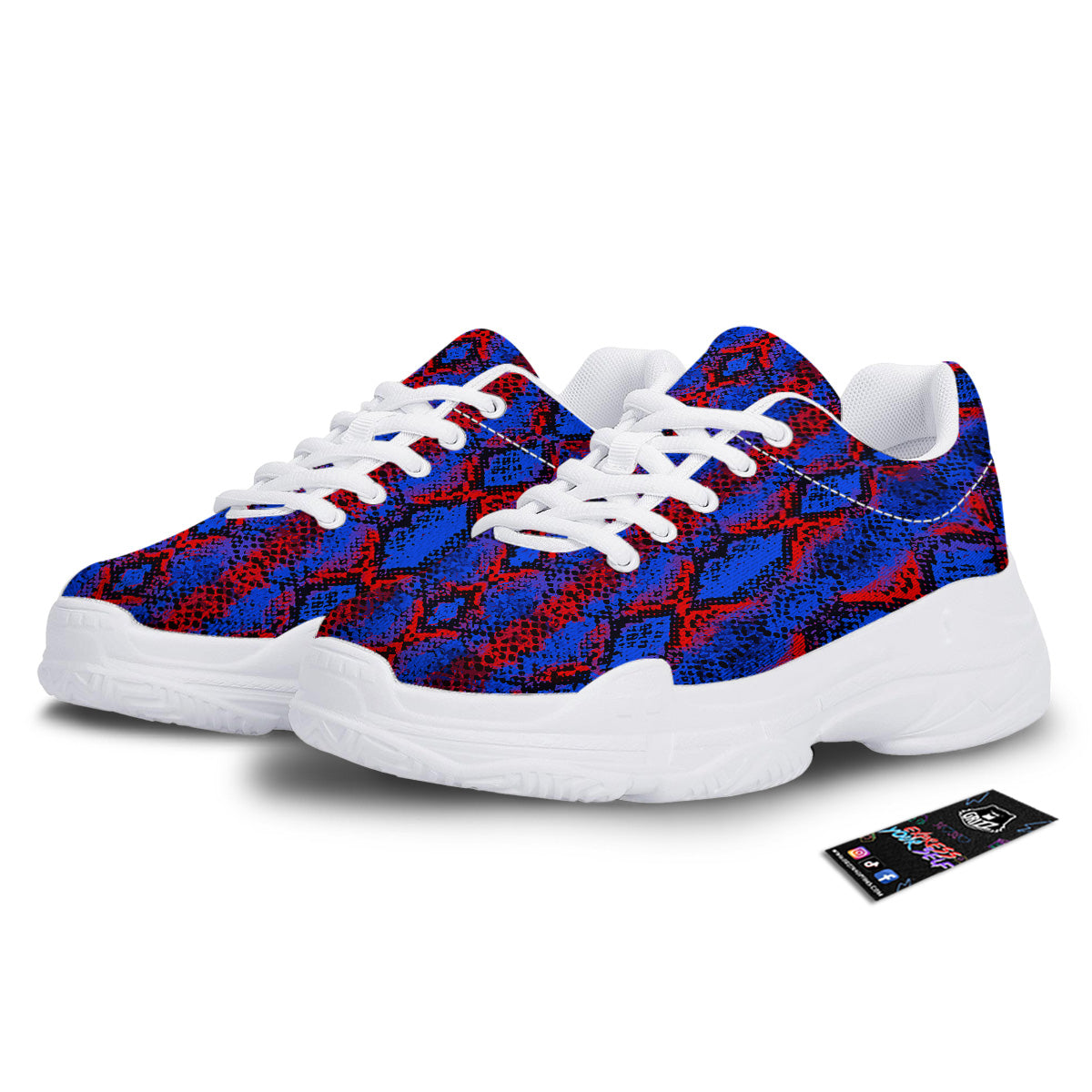 Snakeskin Red And Blue Print White Chunky Shoes-grizzshop