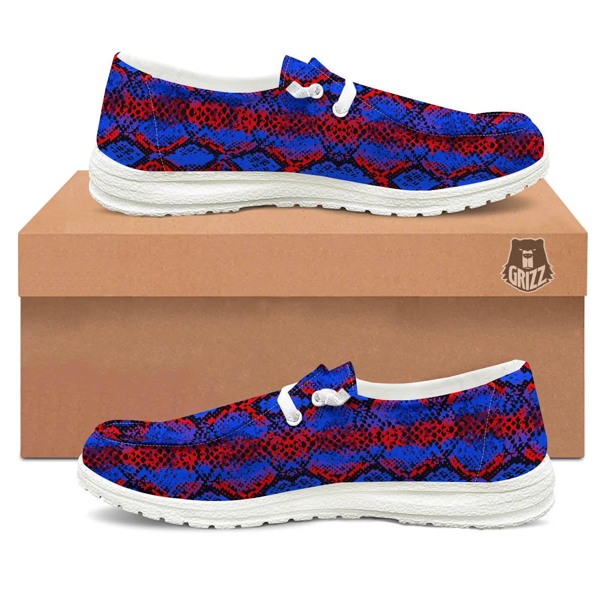 Snakeskin Red And Blue Print White Loafers-grizzshop
