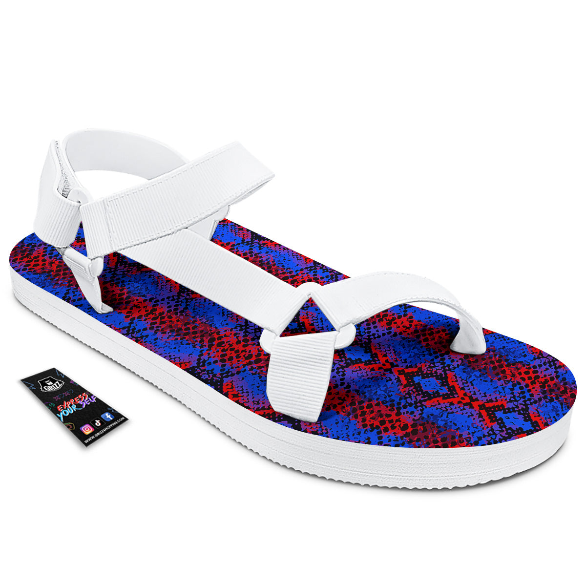 Snakeskin Red And Blue Print White Open Toe Sandals-grizzshop