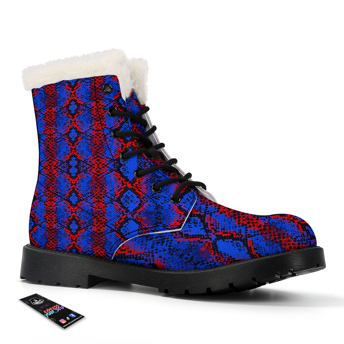 Snakeskin Red And Blue Print Winter Boots-grizzshop