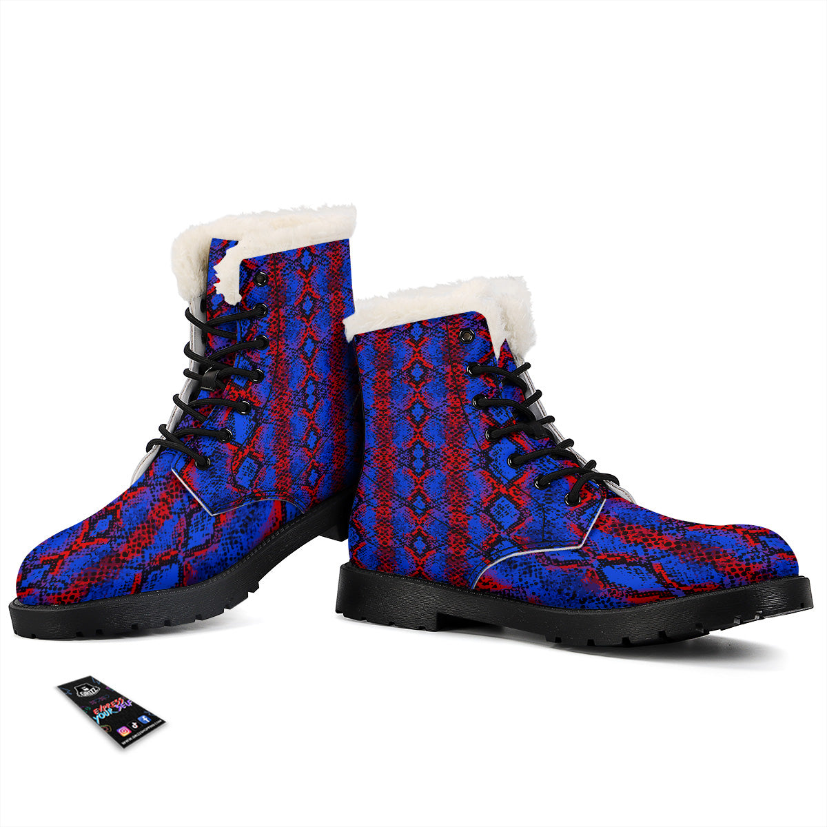 Snakeskin Red And Blue Print Winter Boots-grizzshop