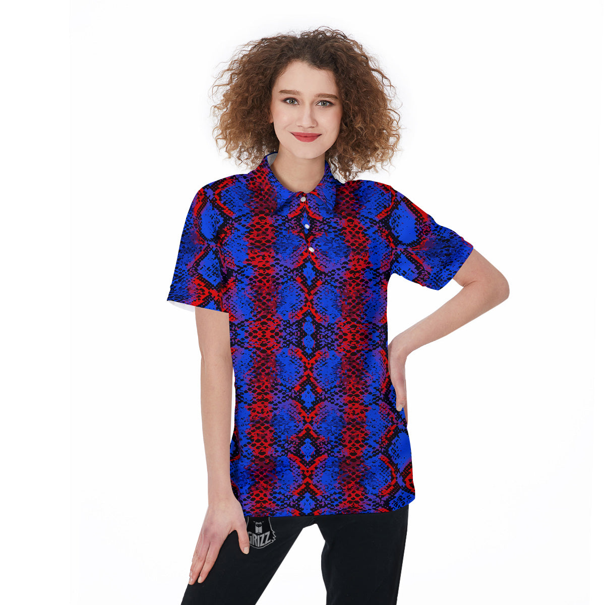 Snakeskin Red And Blue Print Women's Golf Shirts-grizzshop