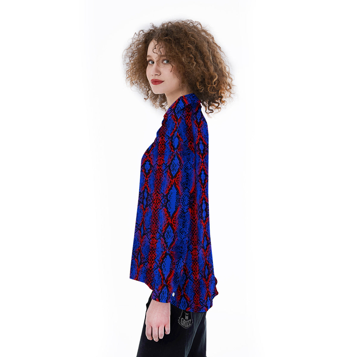 Snakeskin Red And Blue Print Women's Long Sleeve Shirts-grizzshop