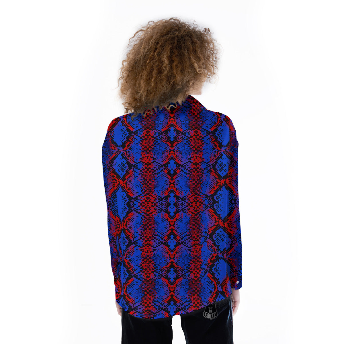 Snakeskin Red And Blue Print Women's Long Sleeve Shirts-grizzshop