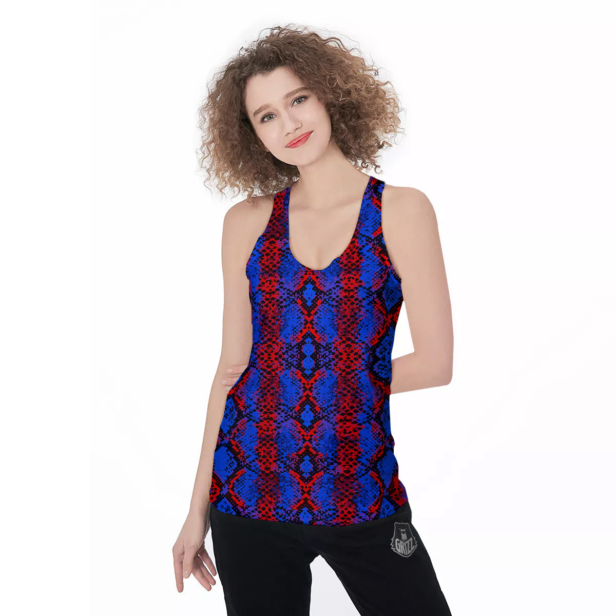 Snakeskin Red And Blue Print Women's Racerback Tank Top-grizzshop