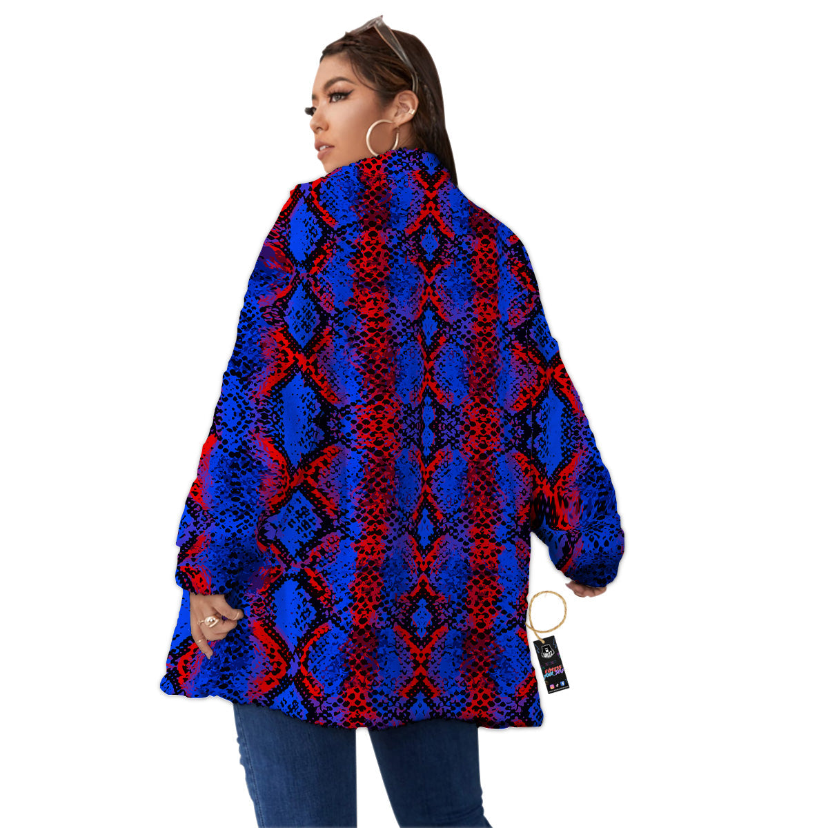 Snakeskin Red And Blue Print Women's Sherpa Jacket-grizzshop