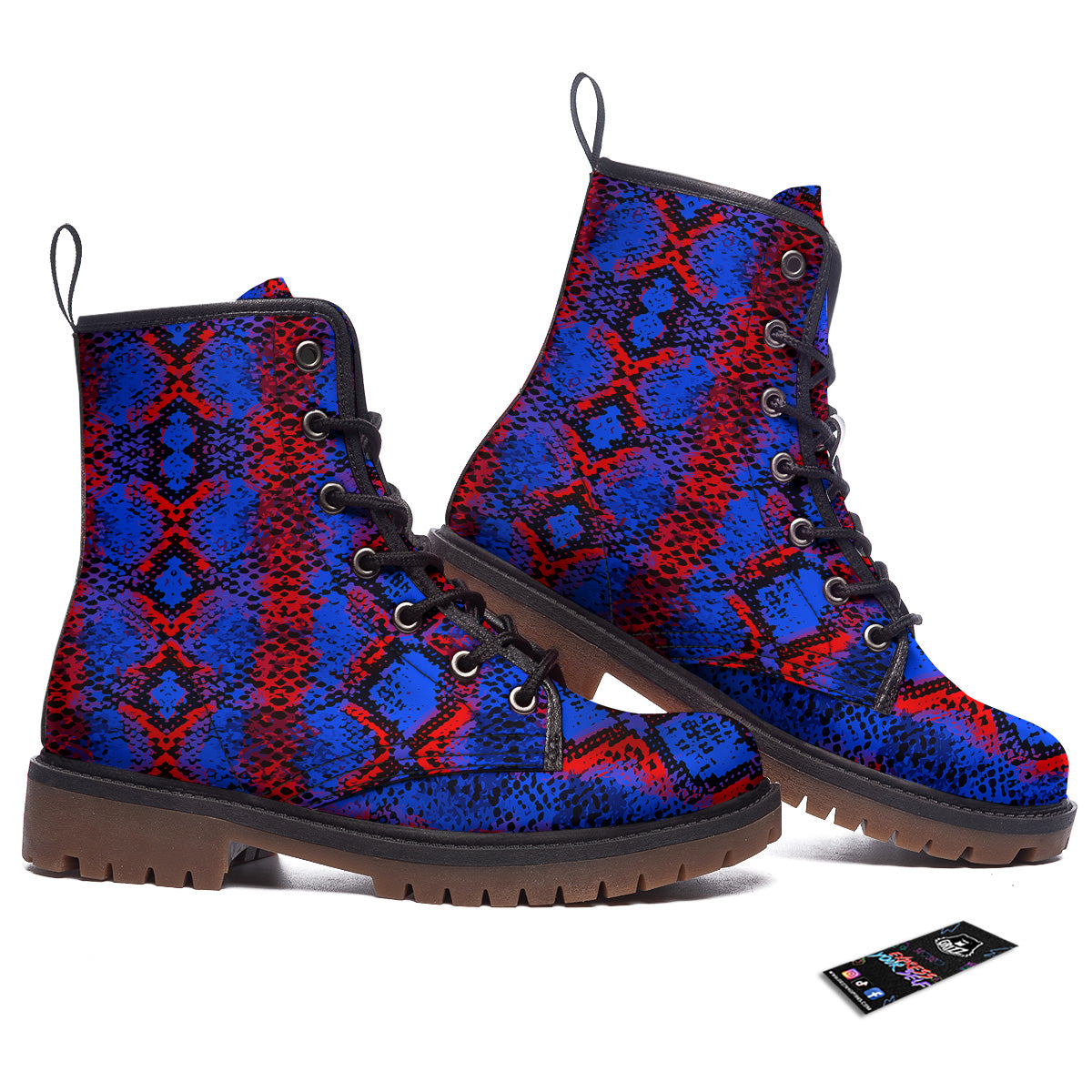 Snakeskin Red And Blue Print Work Boots-grizzshop