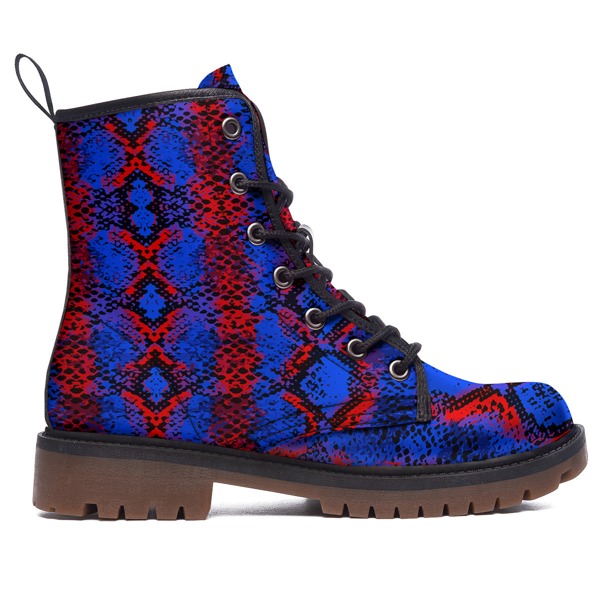Snakeskin Red And Blue Print Work Boots-grizzshop