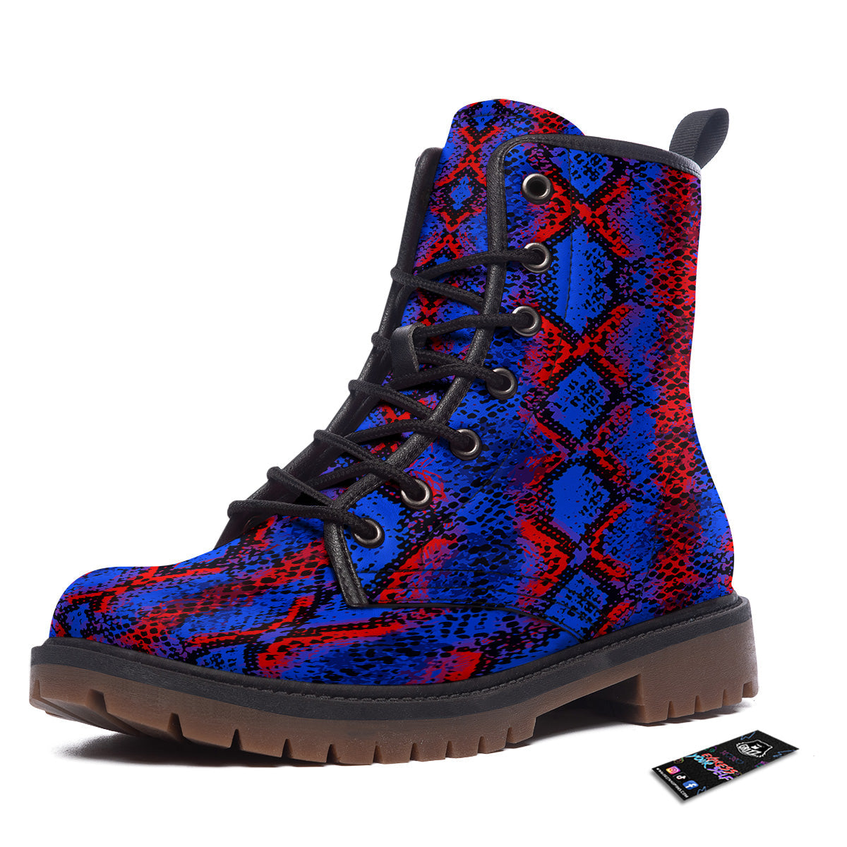 Snakeskin Red And Blue Print Work Boots-grizzshop