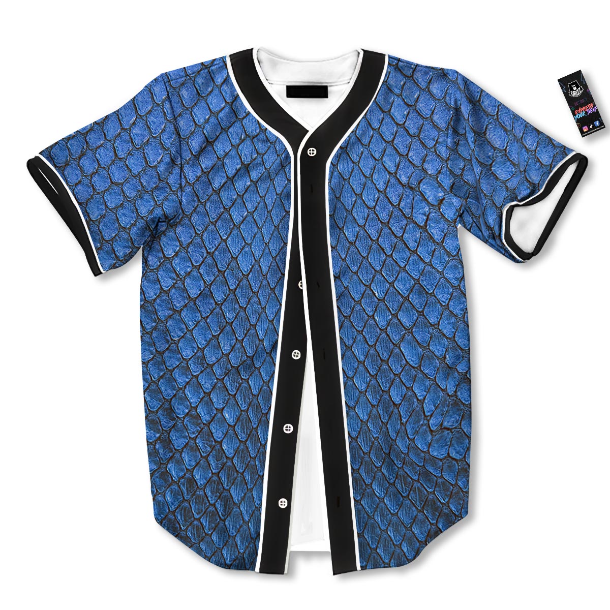 Snakeskin Steel Blue Print Baseball Jersey-grizzshop