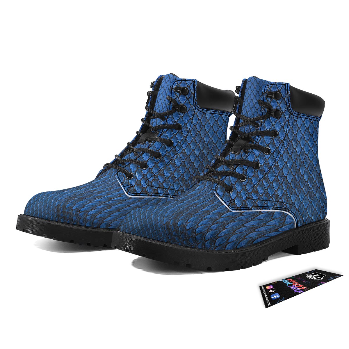 Snakeskin Steel Blue Print Boots-grizzshop