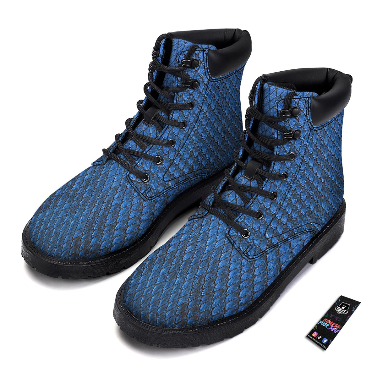 Snakeskin Steel Blue Print Boots-grizzshop