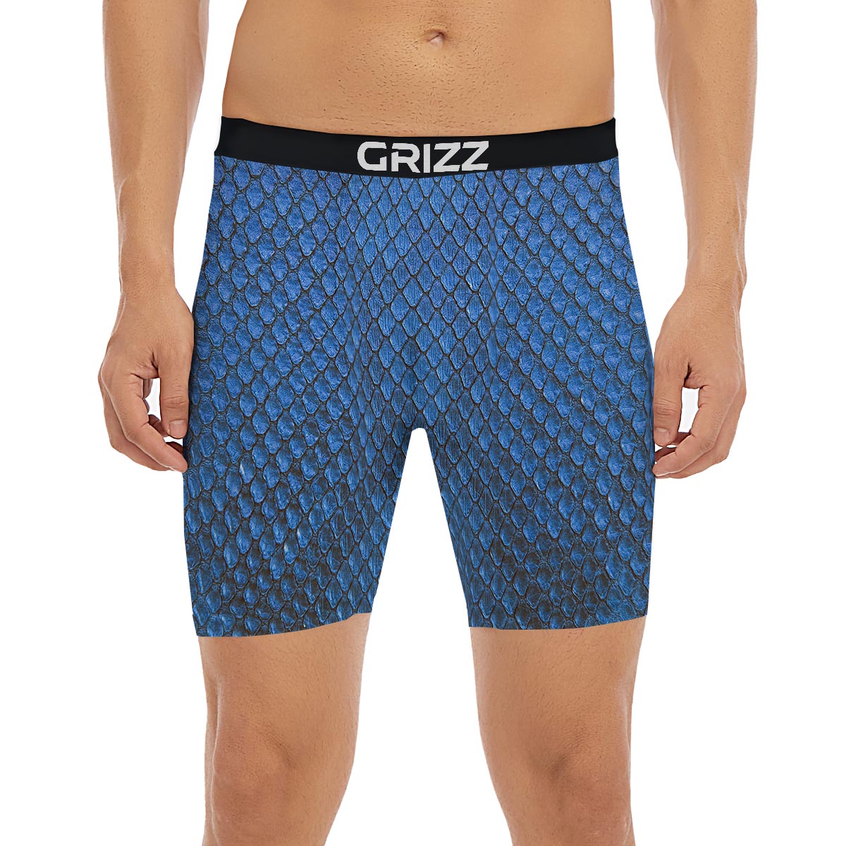Snakeskin Steel Blue Print Boxer Briefs-grizzshop