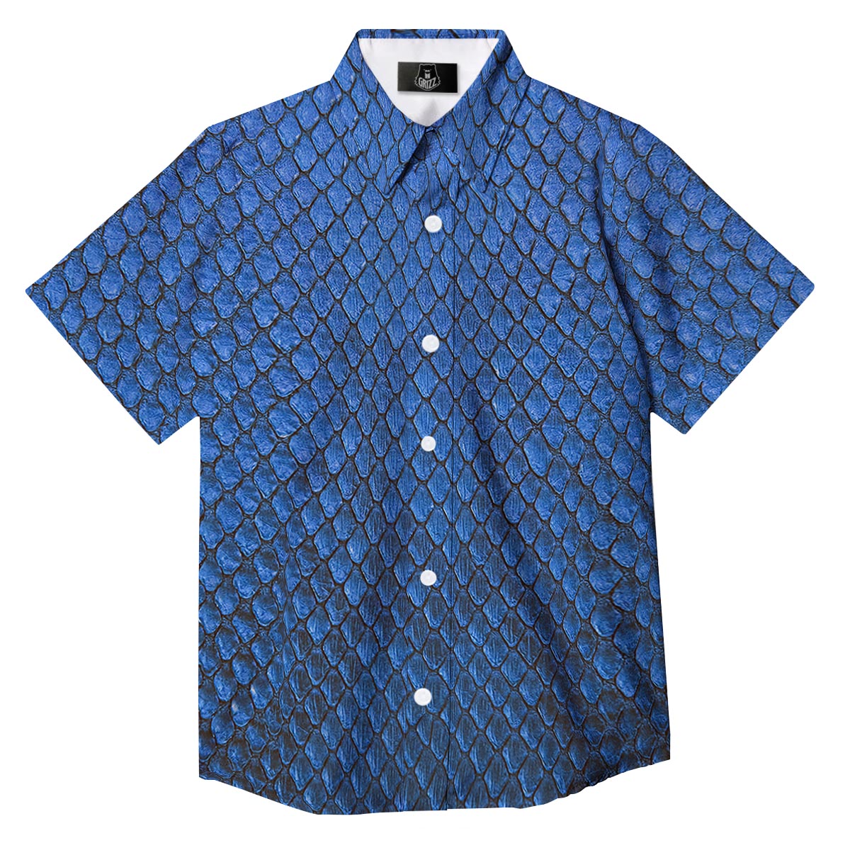 Snakeskin Steel Blue Print Button Up Shirt-grizzshop