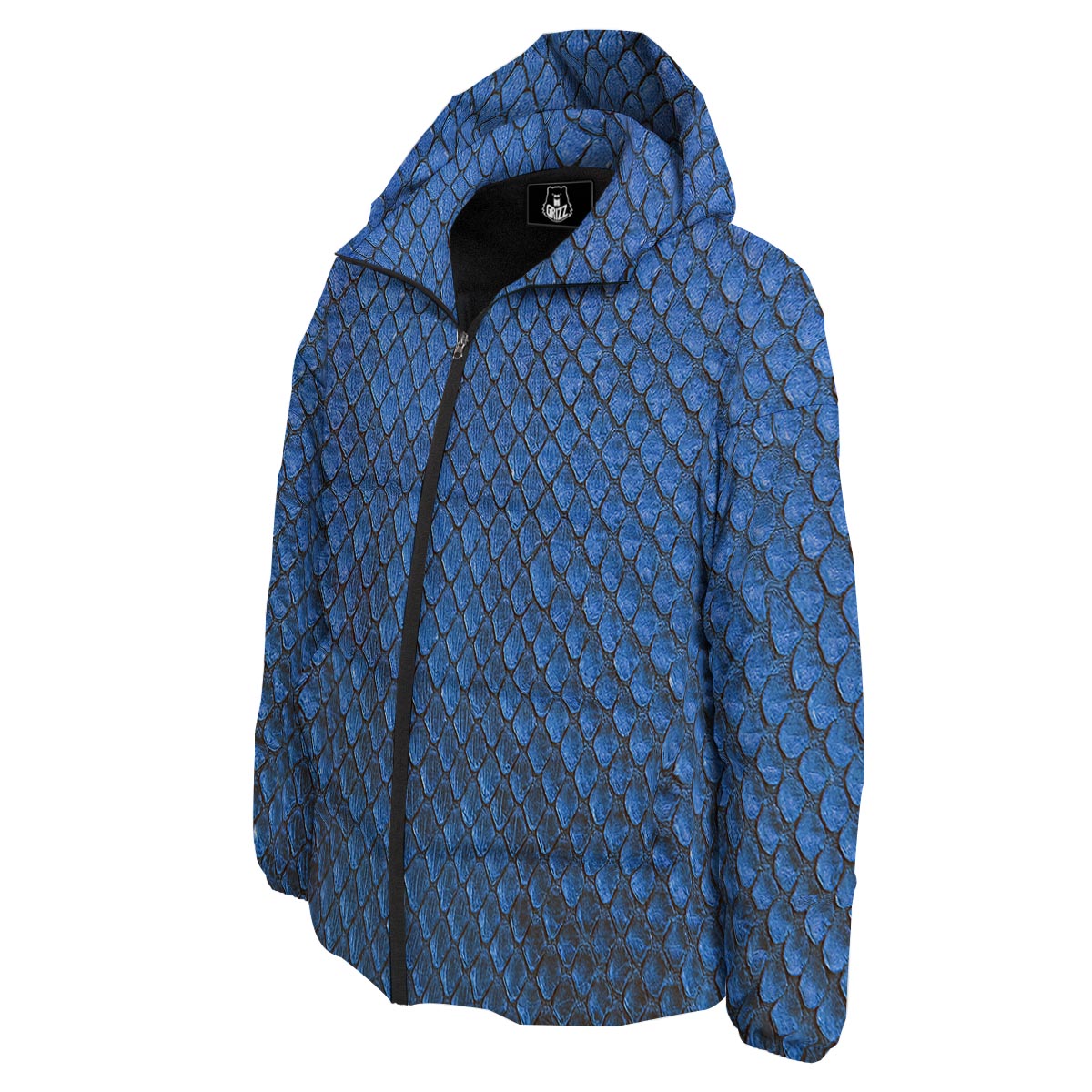 Snakeskin Steel Blue Print Down Jacket-grizzshop