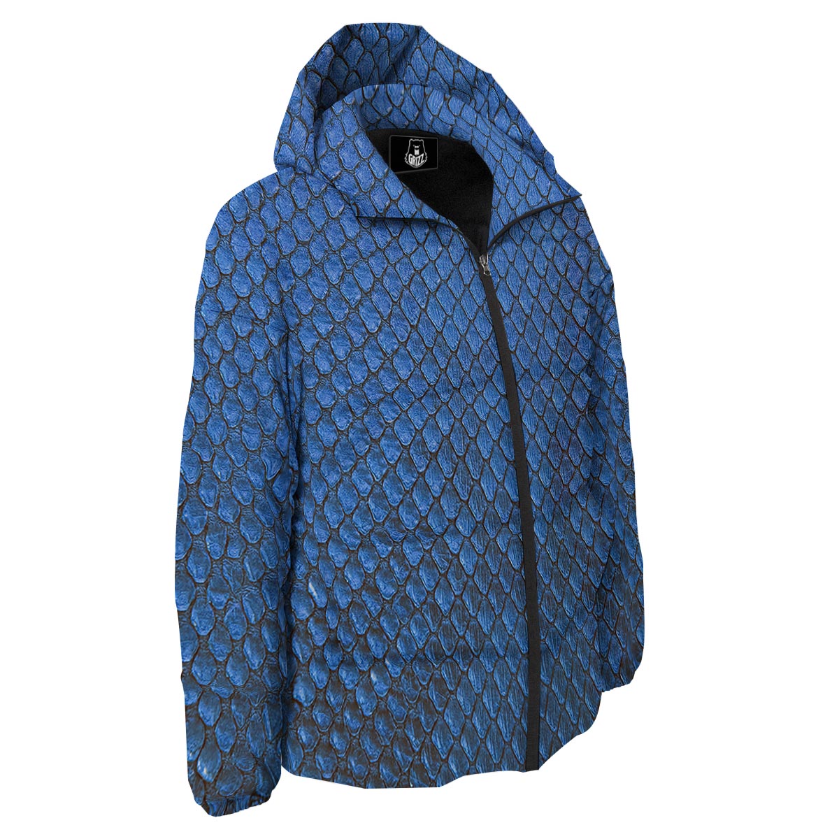 Snakeskin Steel Blue Print Down Jacket-grizzshop